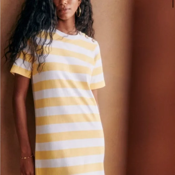 Sezane Yellow and White Striped Midi Dress - Picture 2 of 8